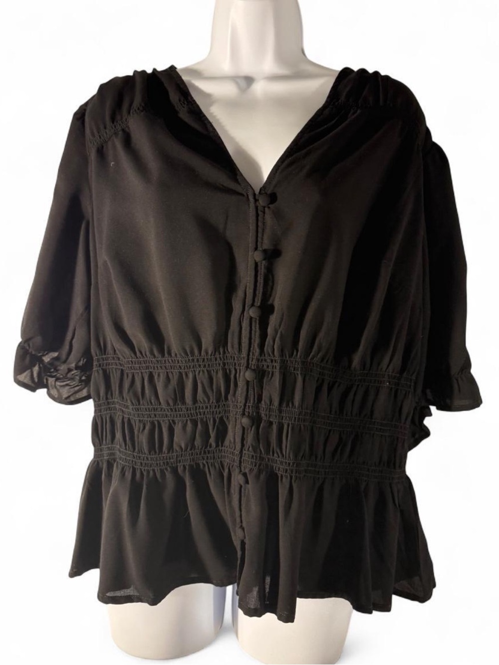 torrid Black Smocked Peplum Button-Front Blouse